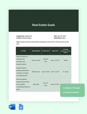 Real Estate Goal Setting Template