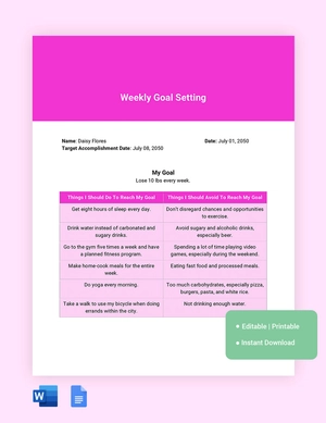 Weekly Goal Setting Template