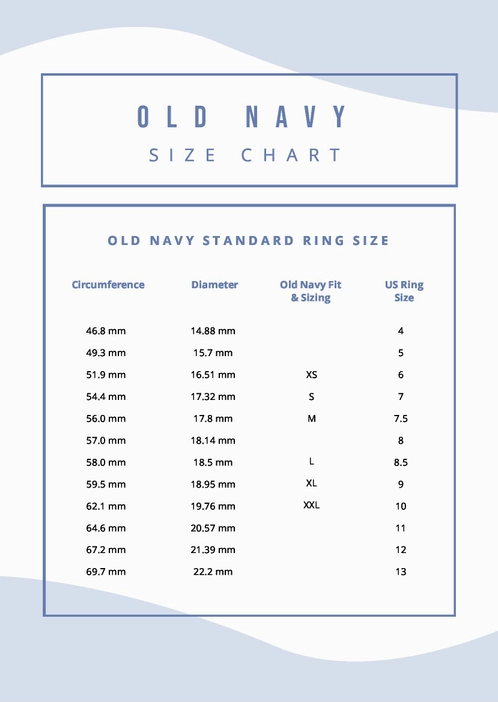 Old Navy Ring Size Chart