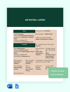 Air Waybill Lading Template