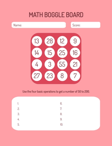 Free Math Boggle Board Template to Edit Online