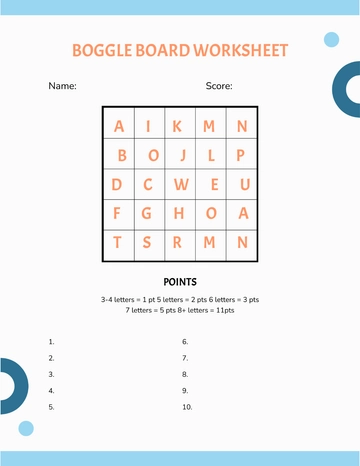 Free Boggle Board Worksheet Template to Edit Online