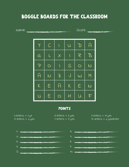 Boggle Boards For The Classroom Template