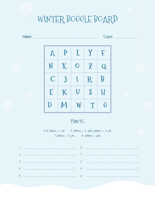 Winter Boggle Bulletin Board Template