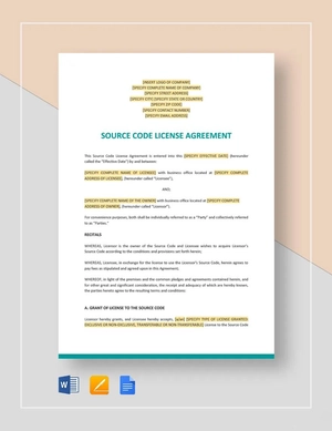 Source Code License Agreement Template Source Code License Agreement Template