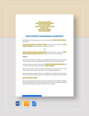 Web Content Partnership Agreement Template