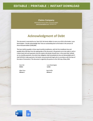 Connecticut IOU Template