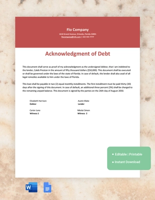 Florida IOU Template