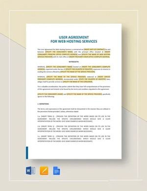 User Agreement for Web Hosting Service Template