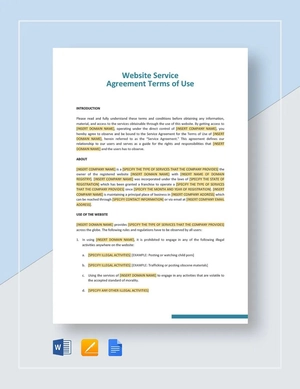 Website Service Agreement Terms of Use Template