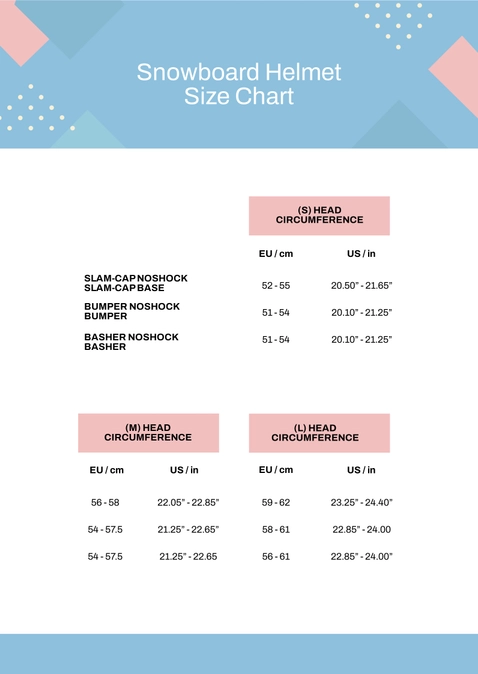 Snowboard Helmet Size Chart