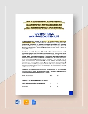 Contract Terms and Provisions Checklist Template