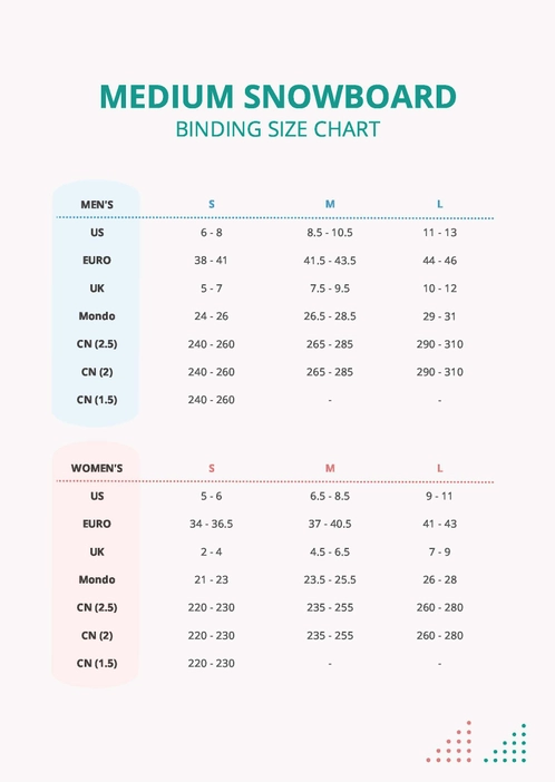 Medium Snowboard Bindings Size Chart