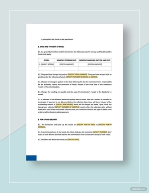 Contract for Storage of Goods Template Contract for Storage of Goods Template