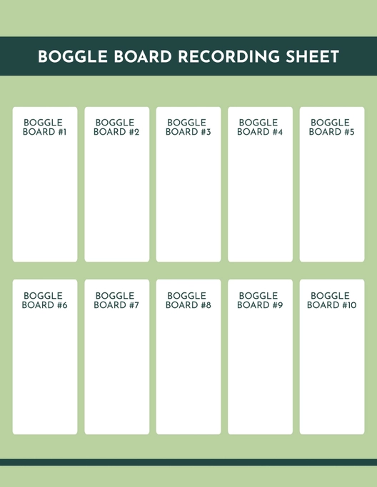 Boggle Board Recording Sheet Template