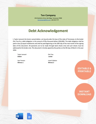 Tennessee IOU Template