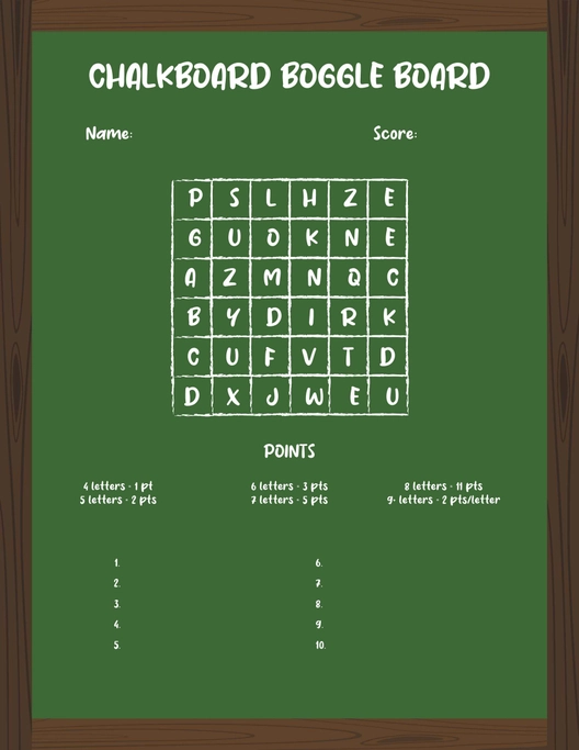 Chalkboard Boggle Board Template