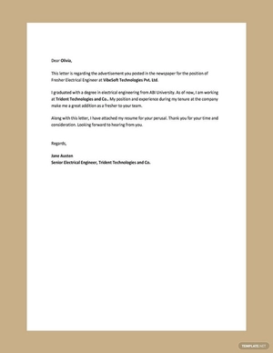 Fresher Electrical Engineer Resume Cover Letter