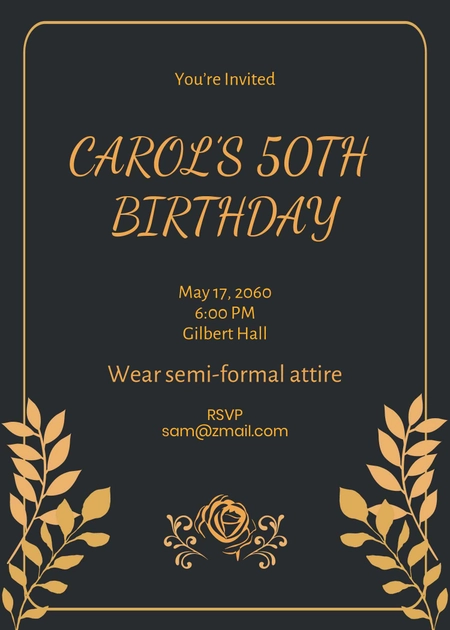 Black And Gold 50th Birthday Invitation Template