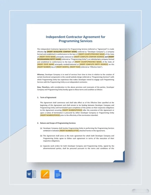 Independent Contractor Agreement For Programming Services Template