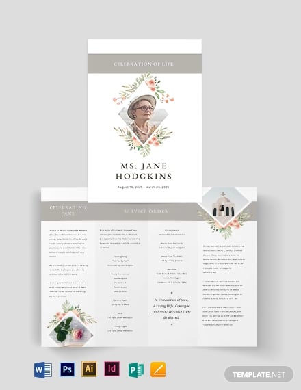 blank life celebration funeral bi fold brochure template