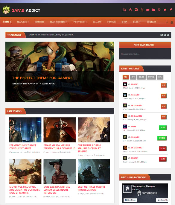game addict clan war gaming wordpress website theme