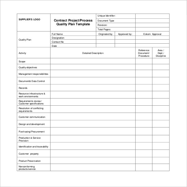 project quality plan template