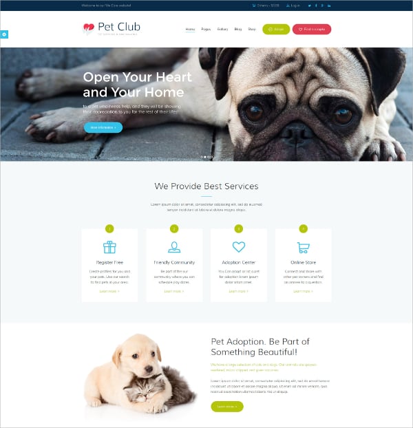 pet club wordpress website theme