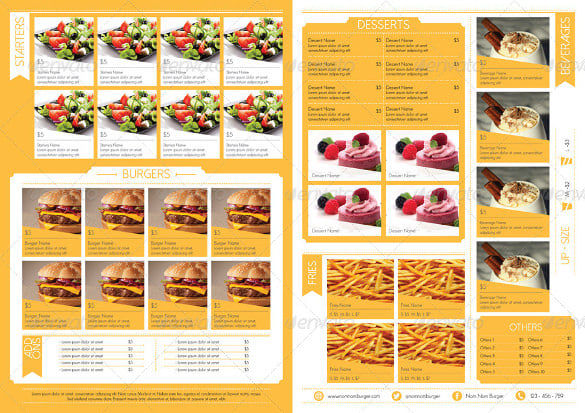 bi fold food menu template indesign format