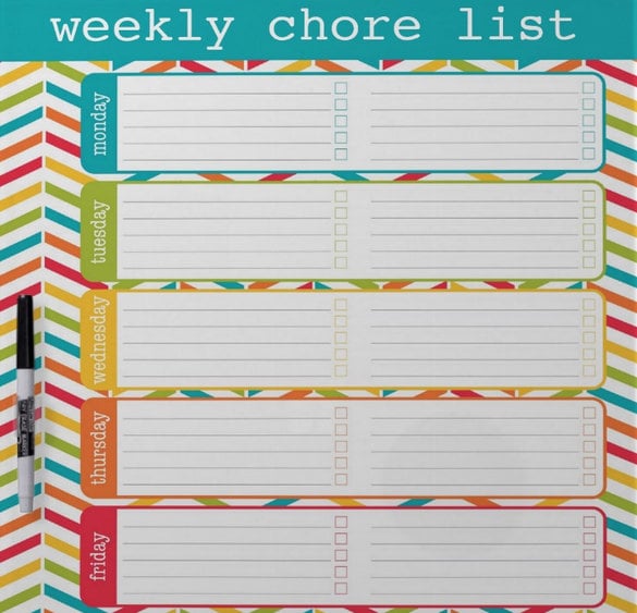 weekly chore list free download
