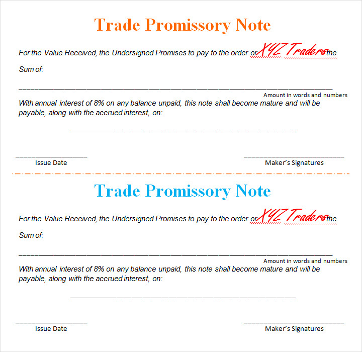 sample promissory note template