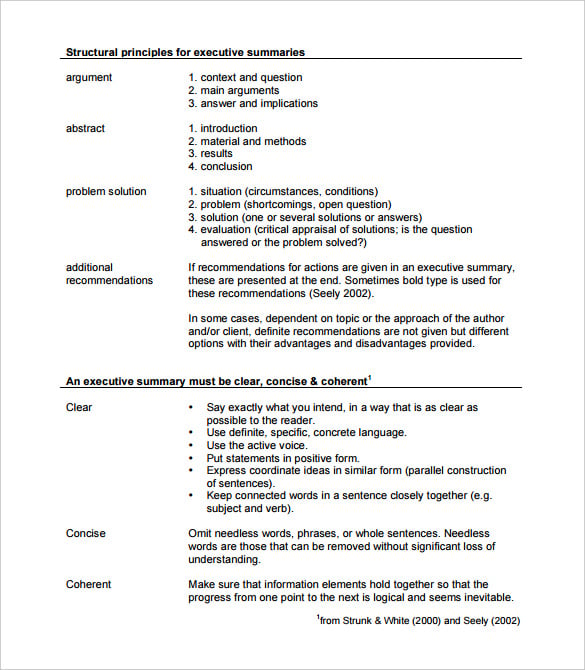 executive summary template structural example pdf