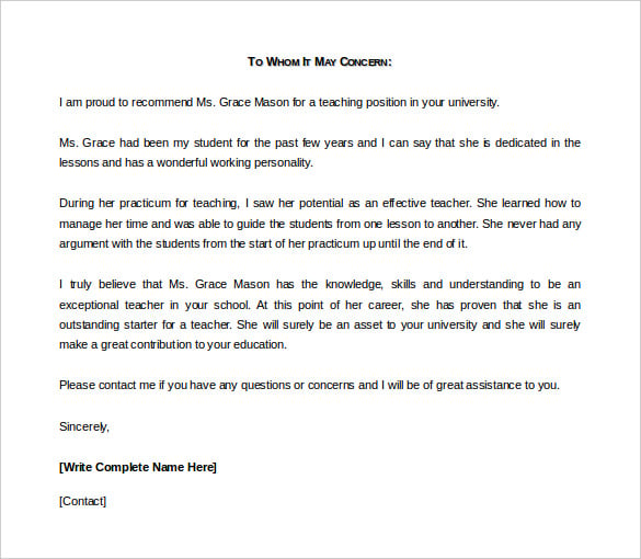 business reference recommendation letter template example