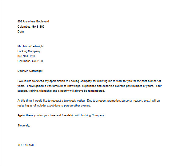 Microsoft Word Resignation Letter Template