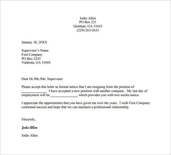 27+ Resignation Letter Templates - Free Word, Excel, PDF, iPages | Free ...