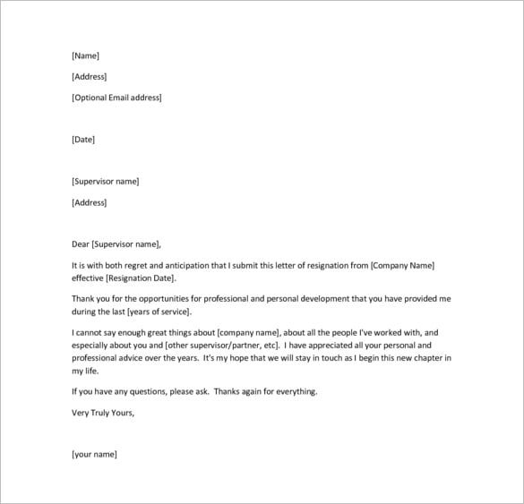 resignation letter download pdf