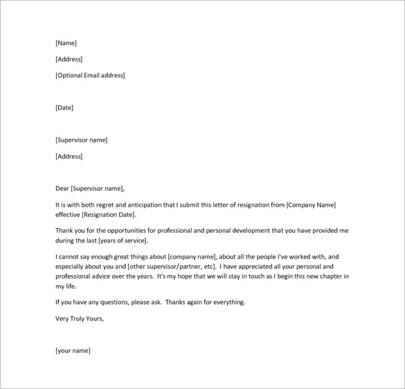 resignation sample letter of printable PDF  Free  Templates Excel, 26 Resignation Word, Letter