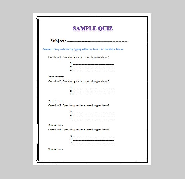 printable template quiz Best Premium Quiz & 5 Business  Free Free Templates  Templates