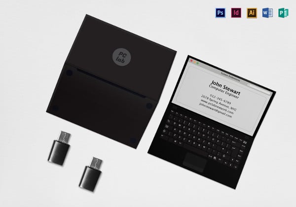 black laptop business card template