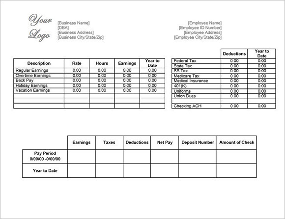 microsoft word paycheck stub templat