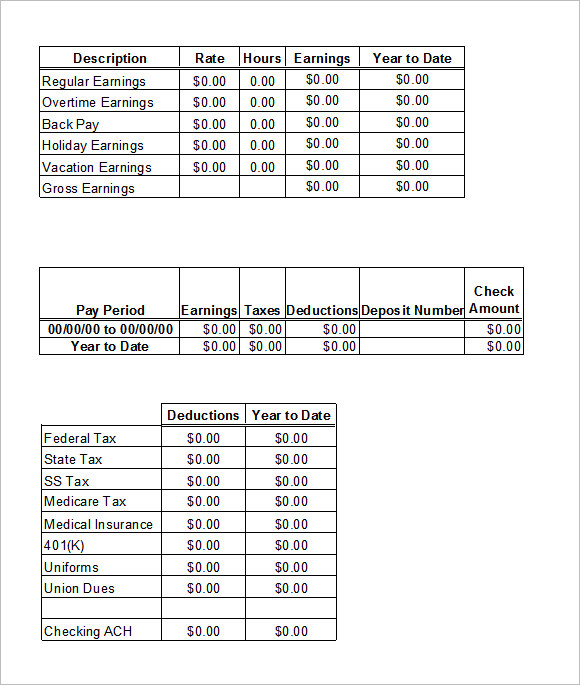 Pay Stub Template in Excel Format