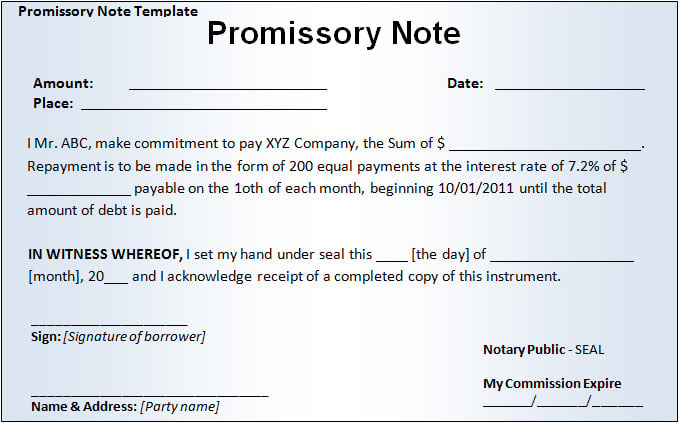 promissory note template word