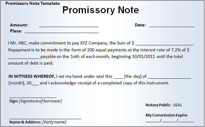 promissory note word documents