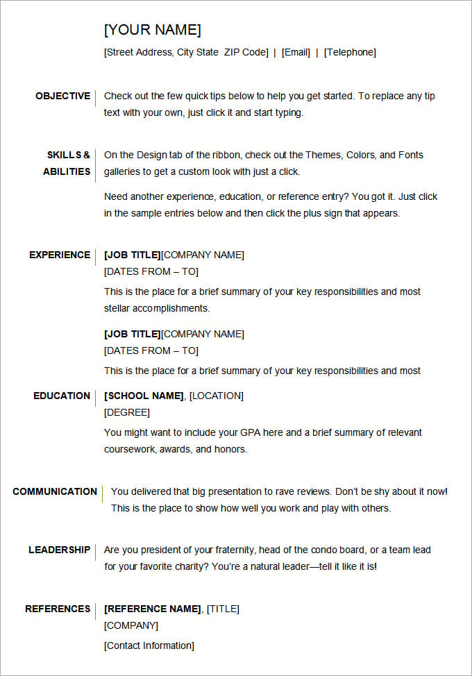 Microsoft Word Resume Template 59 Free Samples Examples Format Download
