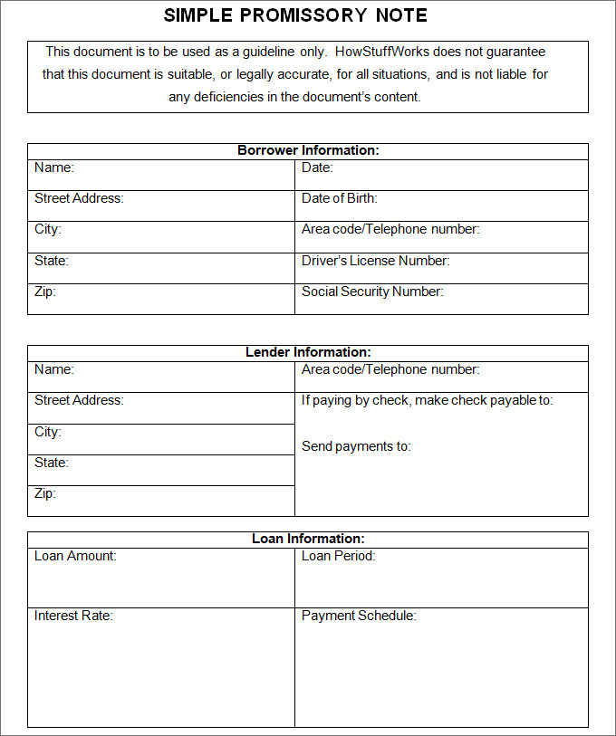 simple promissory note template