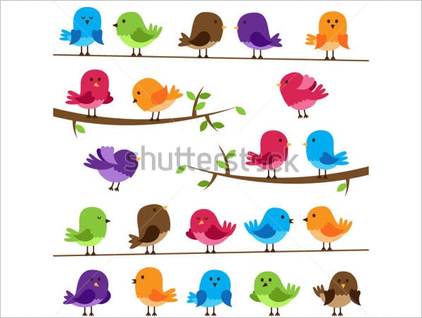 vector set of colorful cartoon birds