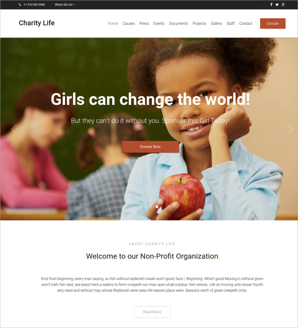charity fundraising wp website template