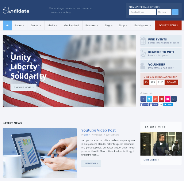 candidate political nonprofit wordpress website theme