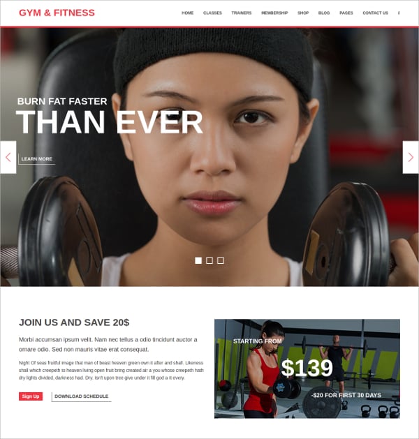 gym fitness stylish wordpress theme