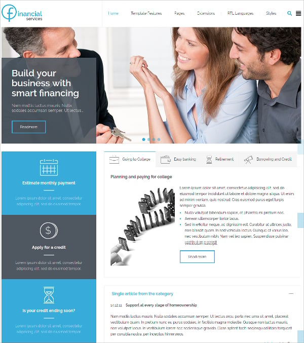financial business purpose website theme